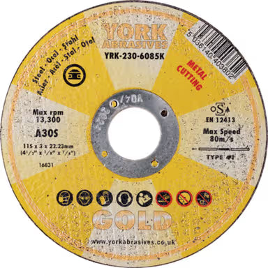 York Abrasives Gold A30 S Reinforce Grinding Discs for Metal - Type 27 Depressed Centre (DPC)