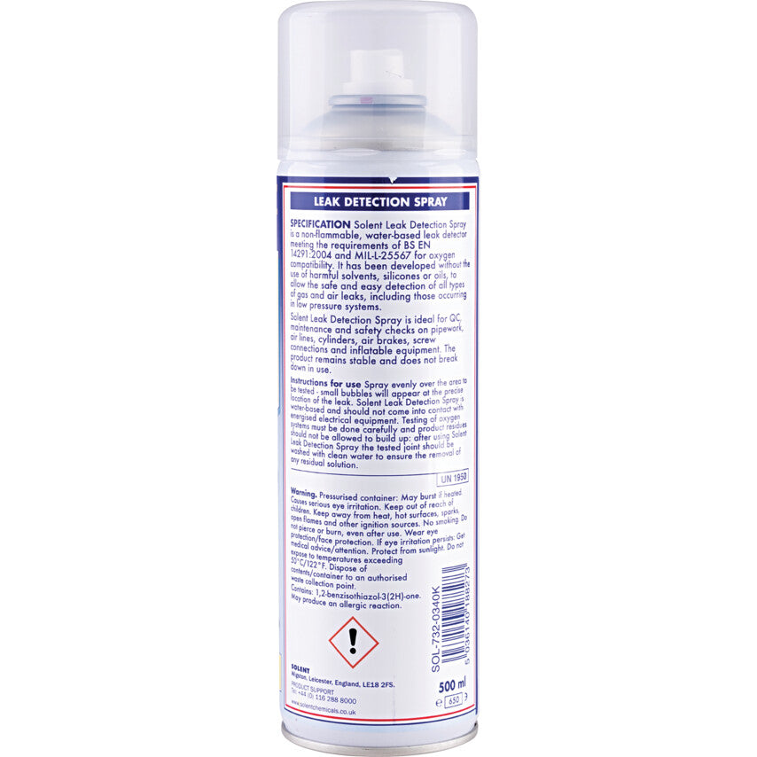 Solent Maintenance SL1-400A, Leak Detector, Aerosol, 500ml