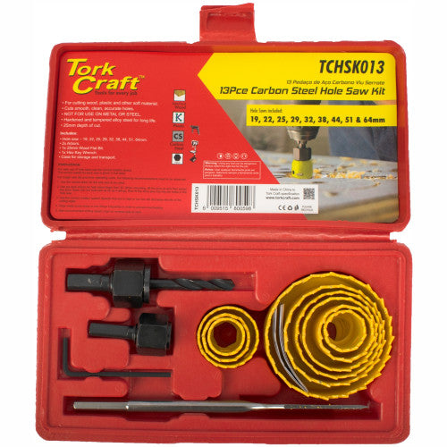 Tork Craft Holesaw Set — 13 pc in Case, Carbon Steel (TCHSK013)