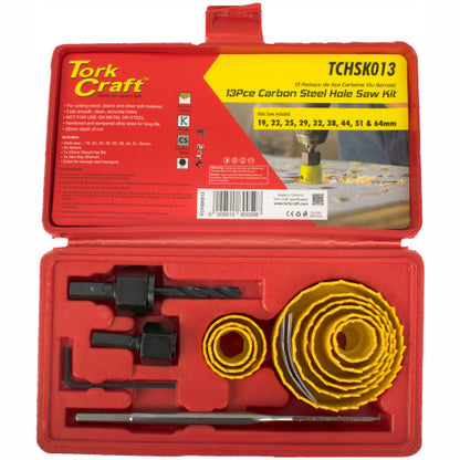 Tork Craft Holesaw Set — 13 pc in Case, Carbon Steel (TCHSK013)