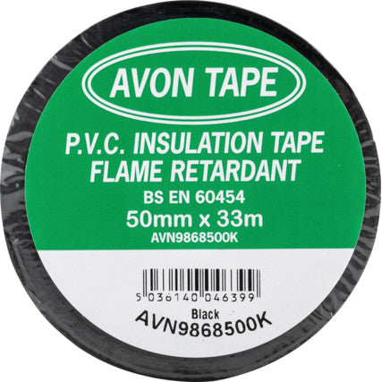 Avon Electrical Tape, PVC, Black, 50mm x 33m, Pack of 1