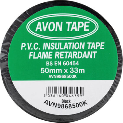 Avon Electrical Tape, PVC, Black, 50mm x 33m, Pack of 1