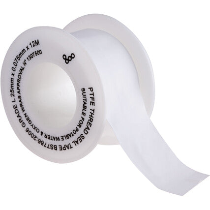 Kennedy PTFE Tape, Thread Sealing Tape, White, 25mm x 12m