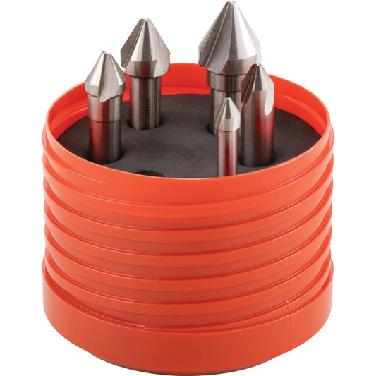 Sherwood Countersink Set, Countersink, Straight Shank, Set of 5, Cobalt High Speed Steel, Bright