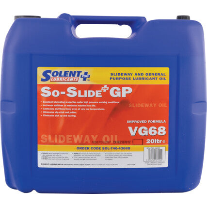 Solent Lubricants Plus So-Slide GP VG68, Slideway Oil, 20ltr, Bottle, Viscosity Grade 68