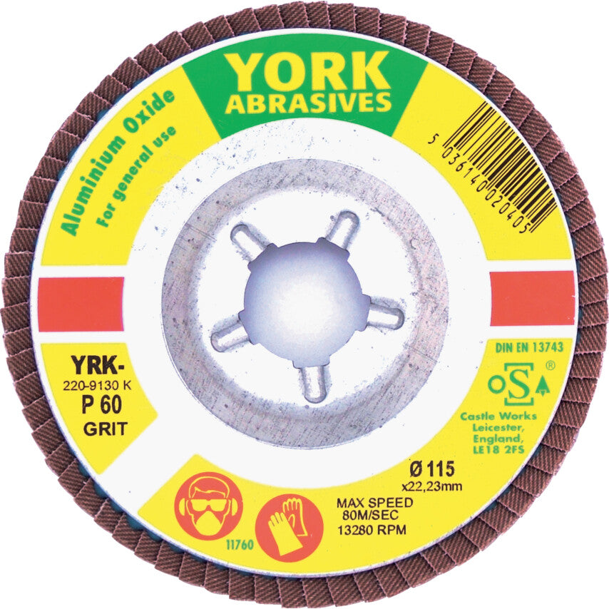 York 100 x 16mm Flap Discs - Conical - Aluminum Oxide - Aluminum Backed P60