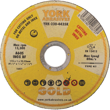 York 115x1x22.23mm Gold Cutting Disc