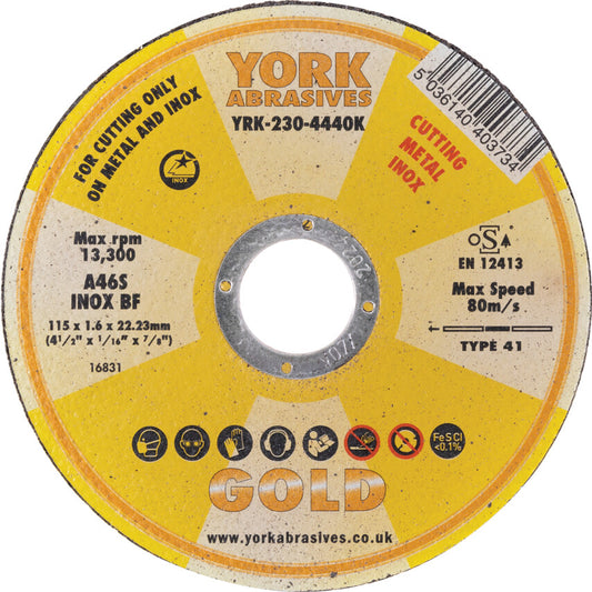 York 115x1.6x22.23mm Gold Cutting Disc