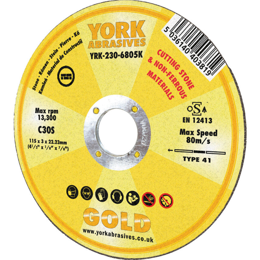 York 115x3x22.23mm Gold Cutting Disc